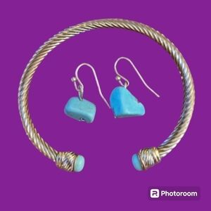 TURQUOISE Chip Dangle Hook Earrings Cable Cuff Western Bracelet